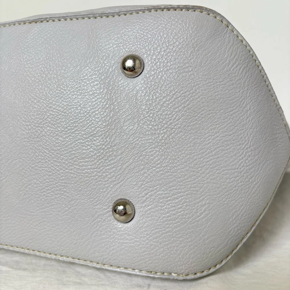 NINE WEST Vintage 90s Y2K faux leather light grey minimalist neutral tote bag - Picture 8 of 16